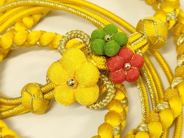 平和屋着物●和装小物　振袖用帯締め　装飾　ちりめん細工　あわじ玉　ビーズ　金糸　撚り房　逸品　未使用　AAAY6094ay(4)