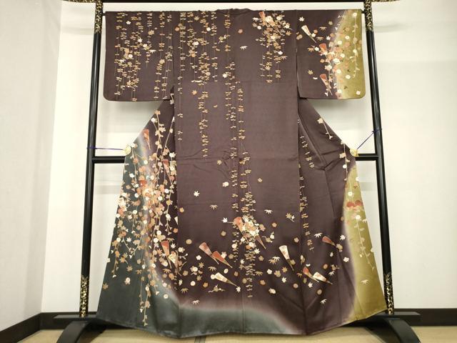 平和屋着物●訪問着　扇面花文　金彩　正絹　逸品　AABF8974ck
