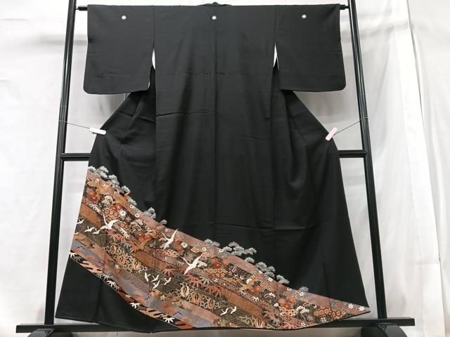 平和屋着物■豪華黒留袖　飛鶴花文　金彩　正絹　逸品　CABA4369xe