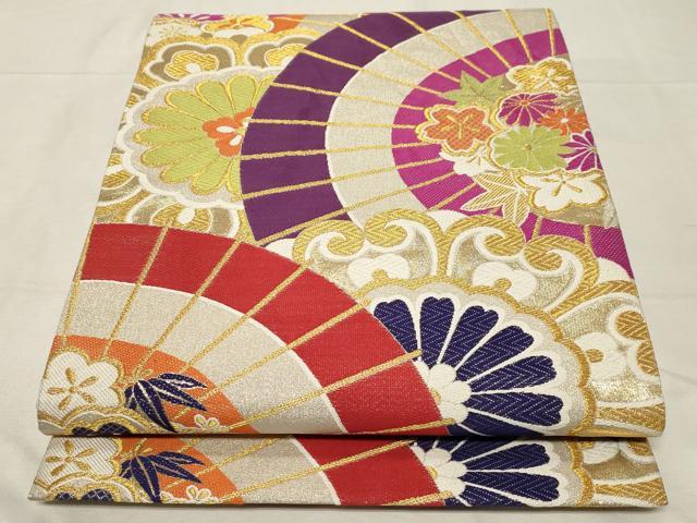 平和屋着物●六通柄袋帯　唐織　花燦々番傘紋　金銀糸　正絹　逸品　CABA9145dy