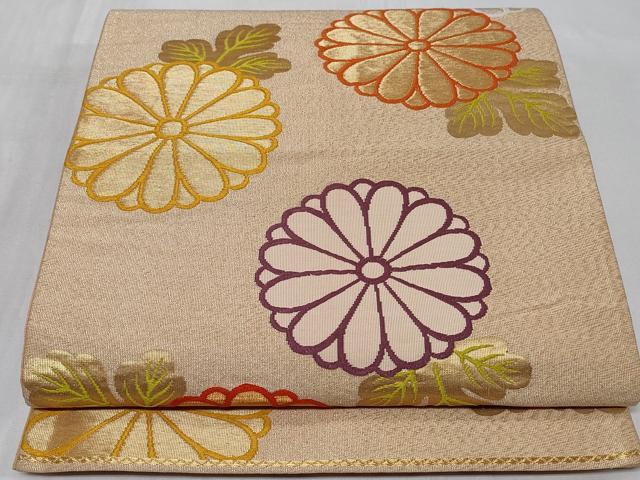 平和屋着物◎六通柄袋帯　唐織　菊　金糸　正絹　逸品　CABC6014vf