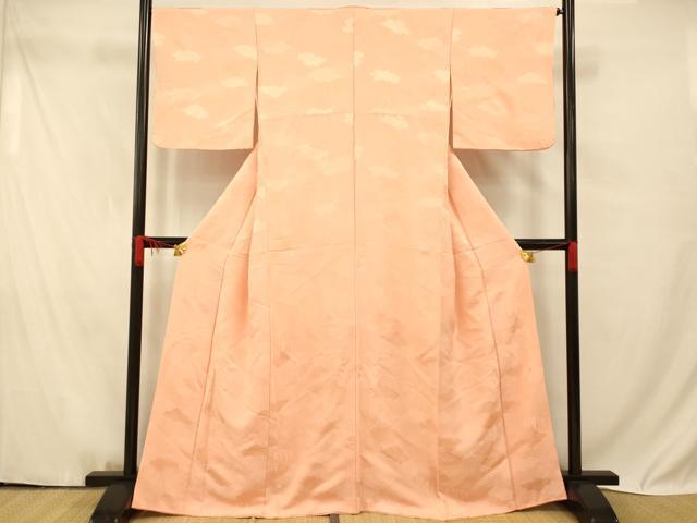 平和屋着物■上質な色無地　吉祥雲取り地紋　一斤染色　正絹　逸品　AABF3192fw