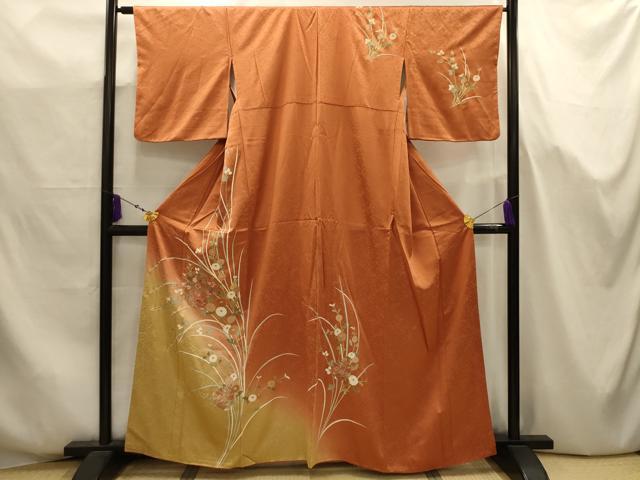 平和屋着物■中国三大刺繍 汕頭刺繍 スワトウ刺繍 訪問着 草花文 暈し染め 金糸 金彩 正絹 逸品 AABJ7719sx