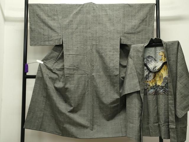 平和屋着物●男性　紬　アンサンブル　霞文　正絹　逸品　CABB0248gh