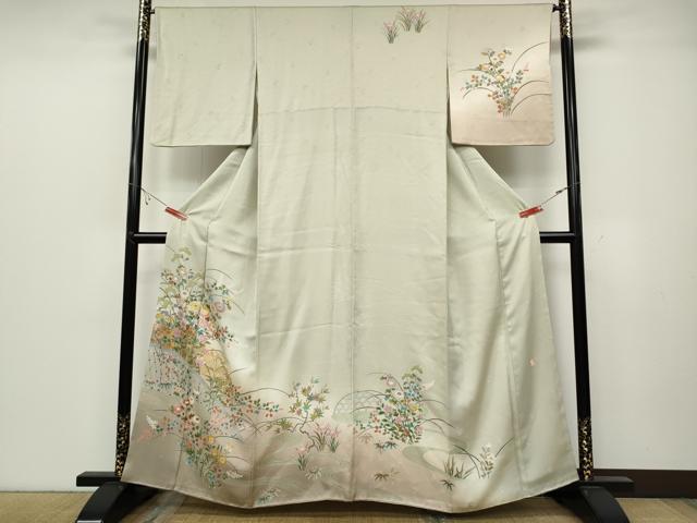 平和屋着物●訪問着　作家物　流水籬草花文　暈し染め　金彩　正絹　逸品　CABB6399ut