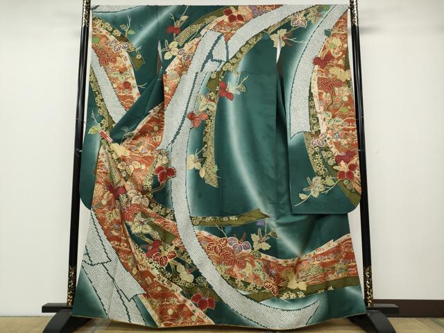 平和屋着物●豪華振袖　絞り　熨斗鞠枝花文　暈し染め　金彩　正絹　逸品　CABB6400ut