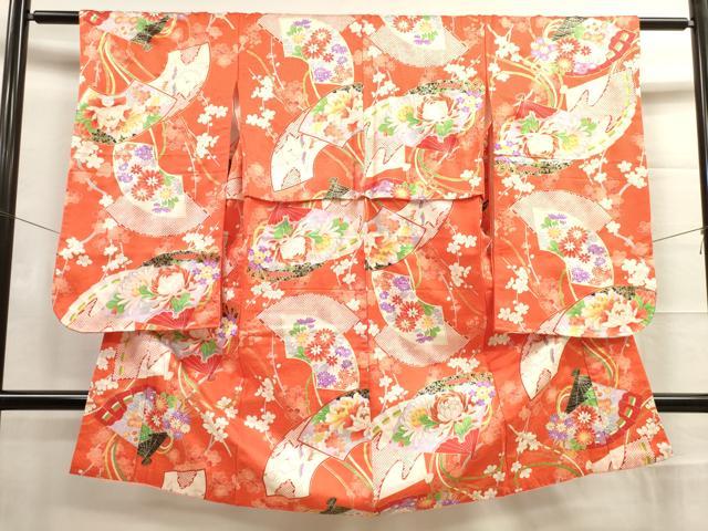 平和屋着物[]七五三　女の子　3歳　祝着　三つ身　扇面花文　金彩　逸品　DAAR1473jm