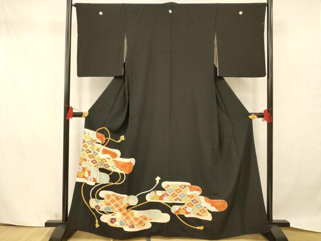 平和屋着物■豪華黒留袖 雲取り吉祥花文 金彩 正絹 逸品 AAAY7136fw