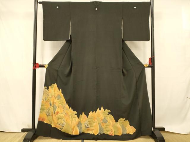 平和屋着物■豪華黒留袖 駒刺繍 樹林文 暈し染め 金彩 正絹 逸品 AAAY7138fw