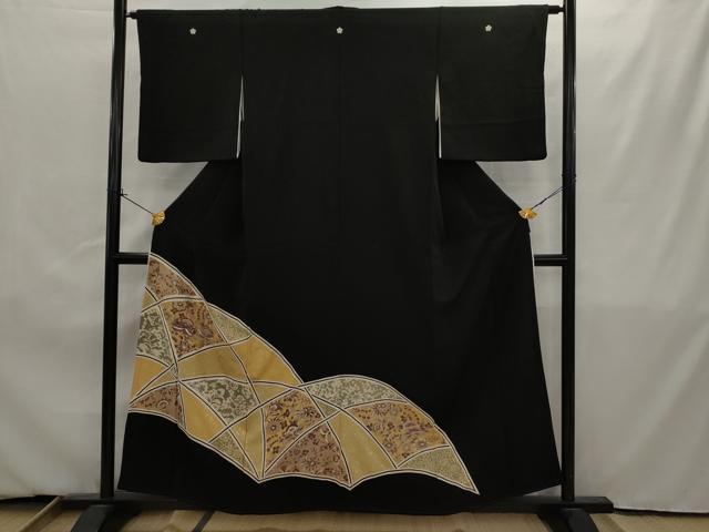 平和屋着物■豪華黒留袖　駒刺繍　切嵌更紗花文　金彩　正絹　逸品　AAAZ3907ru