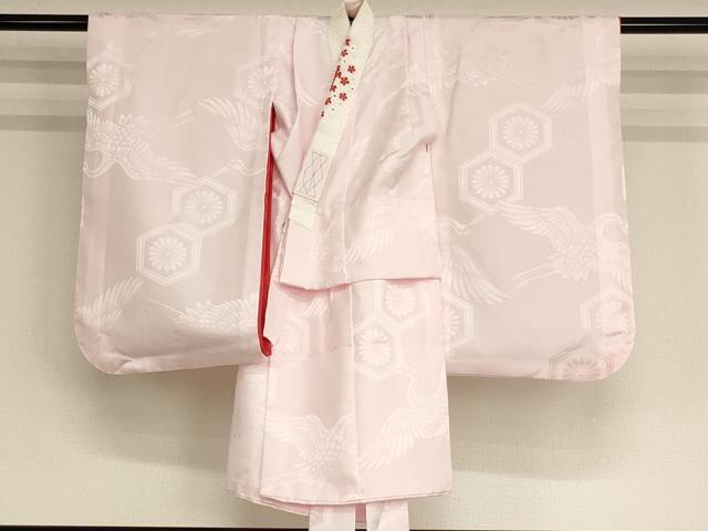 平和屋着物[]子供 女の子 長襦袢 袷 飛鶴花亀甲地紋 薄桜色 半衿刺繍 AABB5823ja