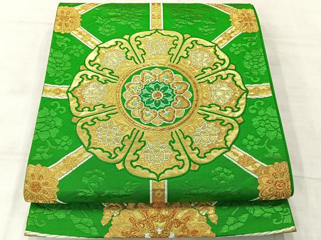 平和屋着物◎六通柄袋帯　花絵皿文　金糸　正絹　逸品　AABF2669uk