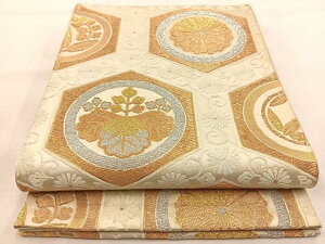 平和屋着物◎六通柄袋帯 唐織 大宮どんす 亀甲草花文 金銀糸 正絹 逸品 BAAU6474yc