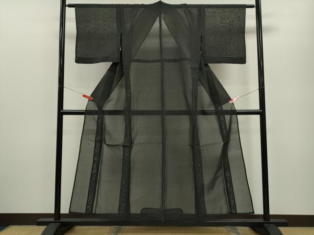 平和屋着物＊夏物　紗紬　十字絣文様　黒地　正絹　逸品　CABB9617ze