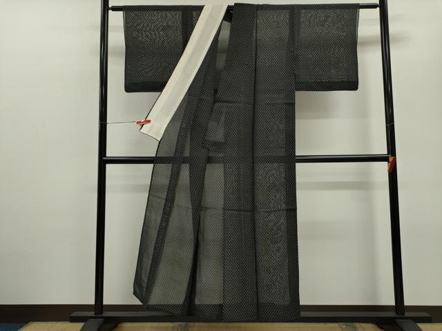 平和屋着物＊夏物　紗紬　十字絣文様　黒地　正絹　逸品　CABB9617ze