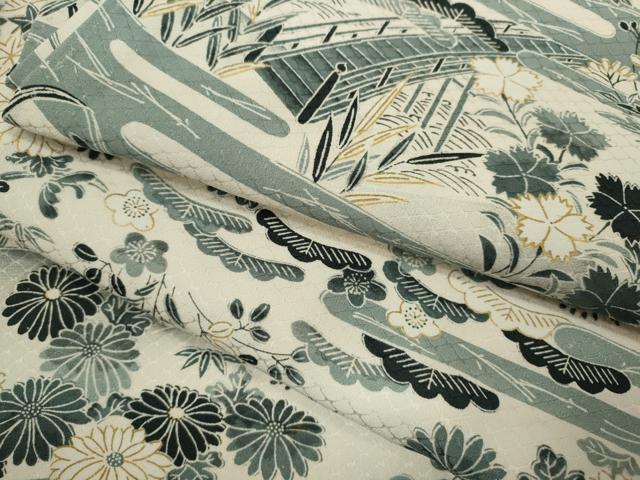 Kimono - 平和屋着物▽上質な小紋　単衣　松竹梅風景文　正絹　逸品　CABF3094ze
