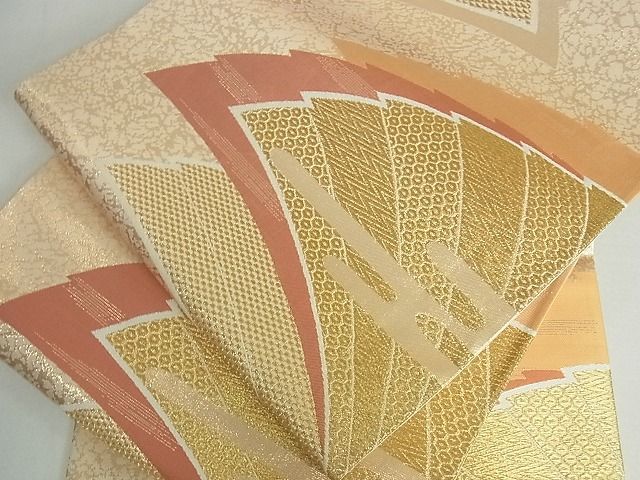 平和屋着物■六通柄袋帯　扇面重ね文　金糸　逸品　cm2952(4)