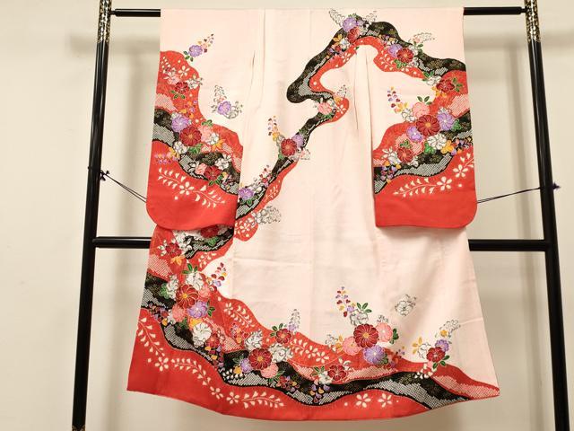 平和屋着物[]七五三　女の子　7歳　祝着　四つ身　駒刺繍　絞り　辻が花　金彩　DABA3868ma