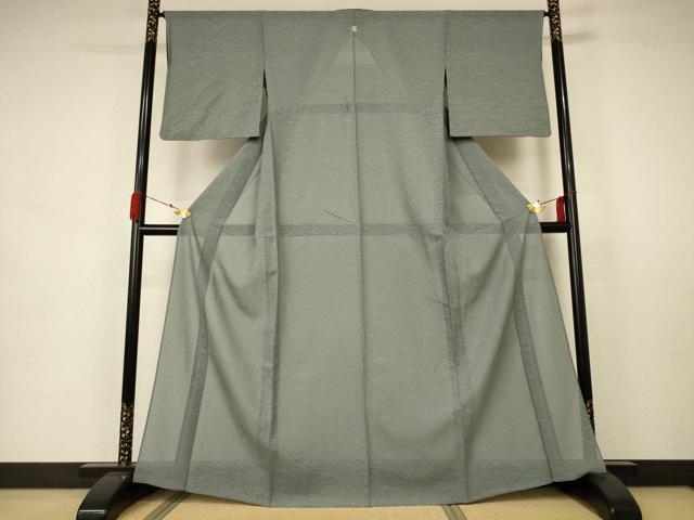 Summer Wear - 平和屋着物＊夏物　色無地　芝紋紗　青白橡色　正絹　逸品　AABA6572jd