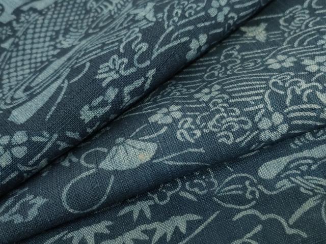 平和屋着物＊夏物 訪問着 生紬 藍 型染め 風景文 正絹 逸品 AABA6591jd