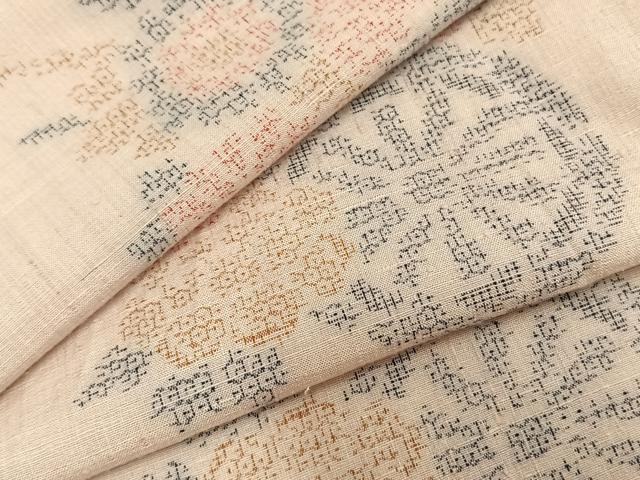 平和屋着物▽結城紬 単衣 100亀甲 草花源氏車文 正絹 逸品 AABA7480fy