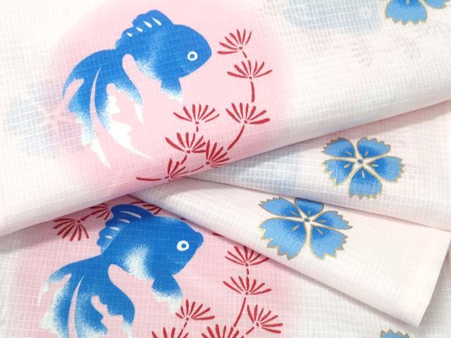 平和屋着物∴夏物 浴衣 綿紅梅 金魚 舞花文 金彩 綿 逸品 未使用 CABH1534ng
