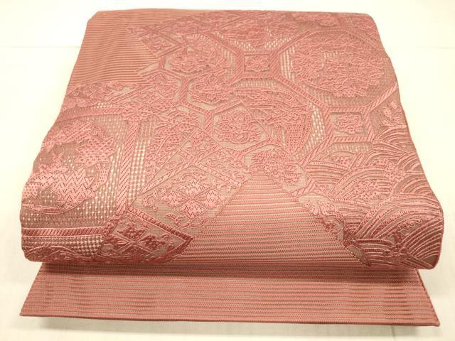 Other - 平和屋着物＊夏物　中国三大刺繍　スワトウ刺繍　汕頭刺繍　総刺繍　太鼓柄袋帯　草花文　臙脂色　正絹　逸品　DAAX0282cm