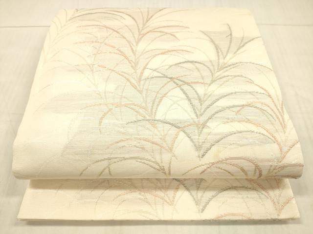 平和屋着物＊夏物　六通柄袋帯　草葉文　銀糸　正絹　逸品　DAAX0307cm