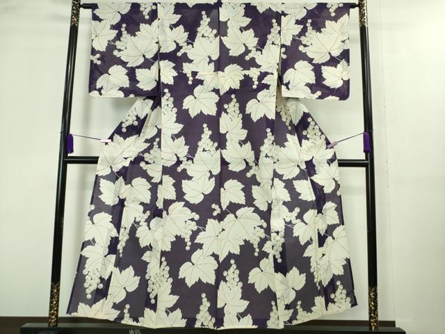 平和屋着物■極上　夏物　小紋・浴衣兼用　綿絽　葡萄蔦の葉文　逸品　未使用　DZAA8432kh5