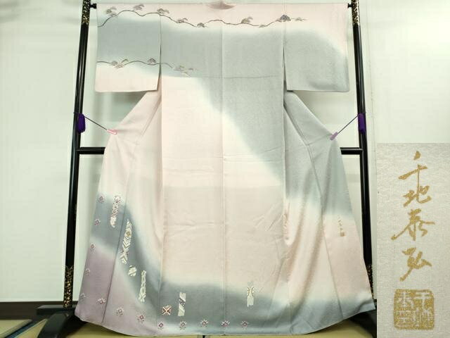 平和屋着物■極上　世界的友禅作家　千地泰弘　訪問着　松花文　暈し染め　金彩　逸品　DZAA8451kh5