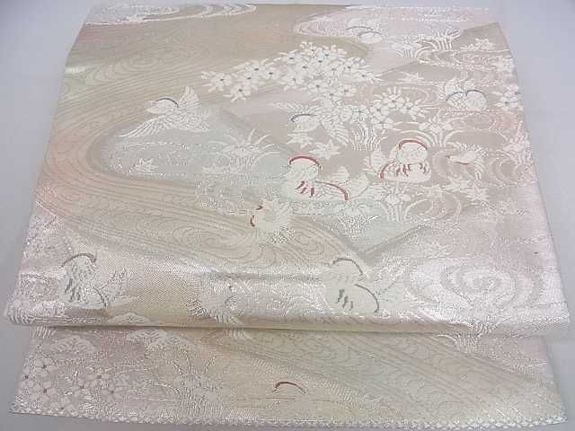 平和屋着物◎六通柄袋帯 流水鴛鴦花文 銀糸 逸品 DAAA4894ar