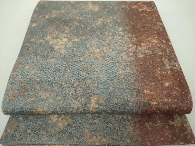 平和屋着物●全通柄袋帯　紬地　草花間道　金彩　正絹　逸品　DAAY1123ps