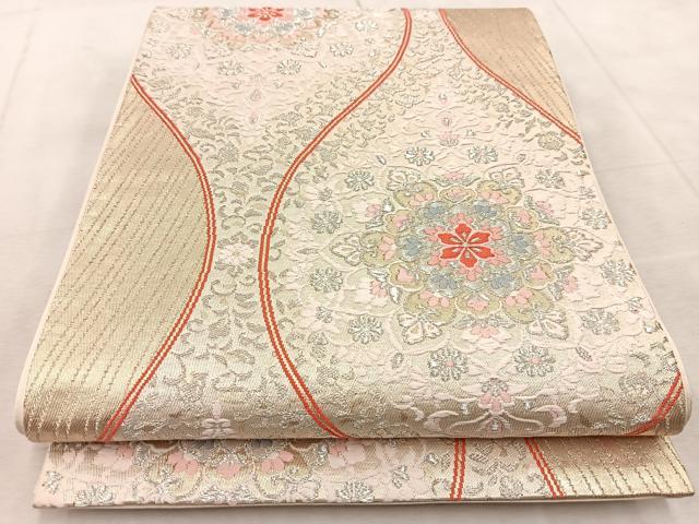 平和屋着物◎六通柄袋帯　唐織　綾にしき　立涌花文　金銀糸　正絹　逸品　BAAV4336yc