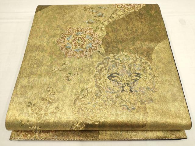 平和屋着物▼六通柄袋帯　瑞錦　道長吉祥花文　金糸　引箔　正絹　逸品　AAAZ7692wj