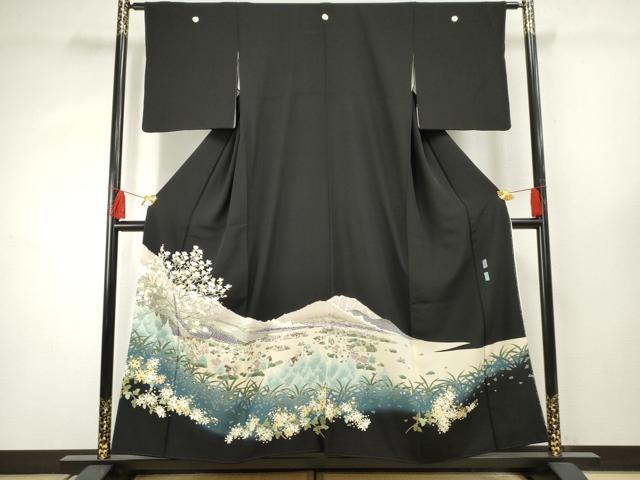 平和屋着物●本加賀友禅作家　横山秀一　黒留袖　遠山風景文　白川郷　正絹　逸品　AABF4226cs
