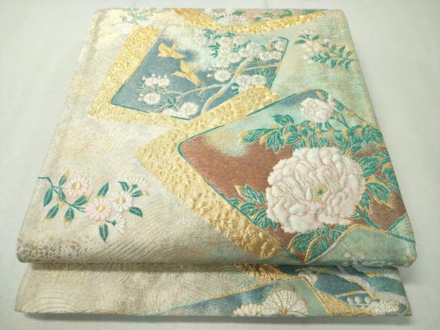 平和屋着物▼六通柄袋帯　色紙重ね花鳥文　金銀糸　引箔　正絹　逸品　CAAX0310vp