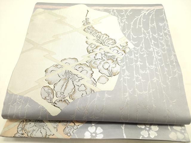 平和屋着物●西洞院辻が花 大脇一心 六通柄袋帯 草花 銀糸 正絹 逸品 DABB7137op