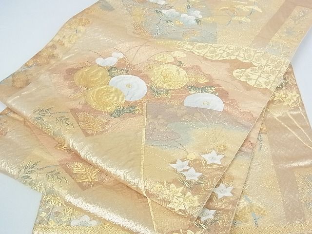 Rakuten - 平和屋着物■六通柄袋帯　扇面短冊文　金糸　逸品　ea0045