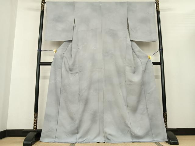平和屋着物●上質な小紋　草葉地紋　薄雲鼠色　暈し染め　正絹　逸品　AABF0575fy