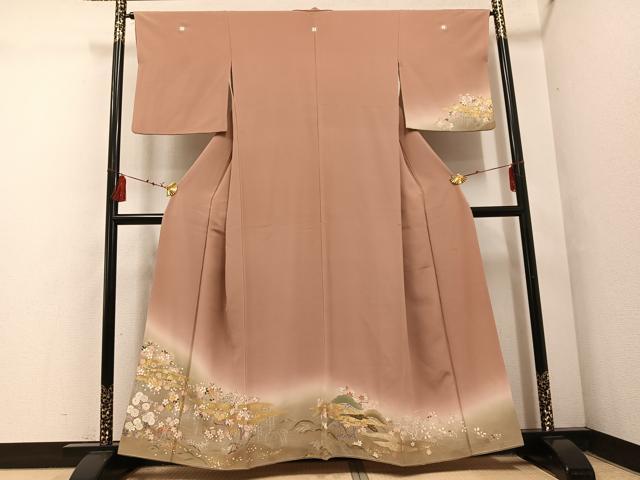 Uramono - 平和屋着物■訪問着　草花文　暈し染め　金彩　正絹　逸品　AABF3547ph