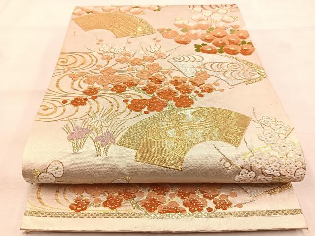 平和屋着物◎六通柄袋帯　唐織　地紙流水花文　金銀糸　正絹　逸品　BAAU6988yc