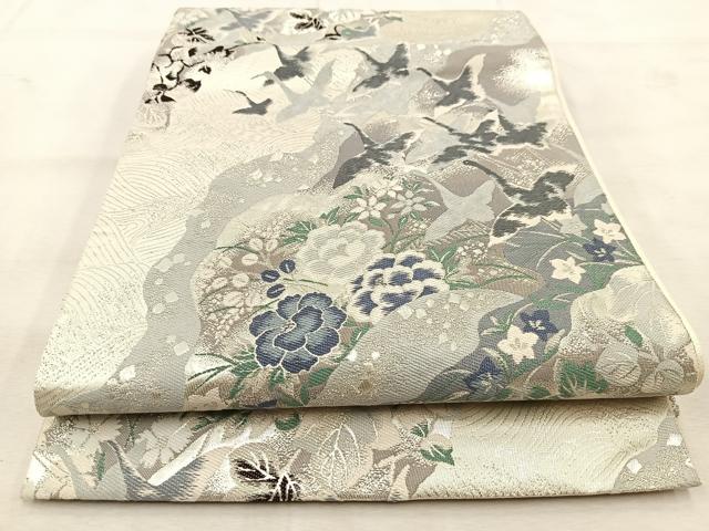 平和屋着物◎六通柄袋帯　唐織　光悦錦　シルクロード　飛鶴花文　銀糸　正絹　逸品　BAAU6989yc