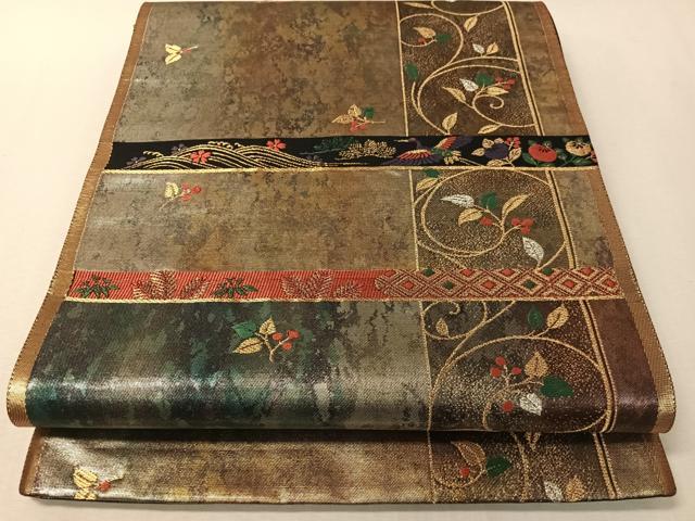 平和屋着物▼六通柄袋帯　立波飛鶴花文　金銀糸　引箔　正絹　逸品　CAAX6830vp