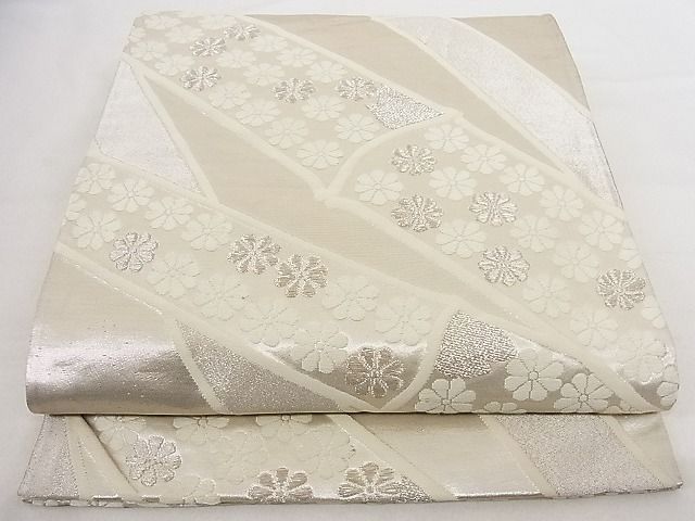 平和屋着物■六通柄袋帯 竹花文 銀糸 正絹 逸品 B-cy5259