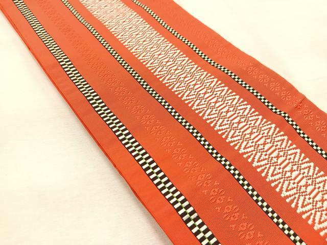 平和屋着物◎本場筑前博多織　半幅帯　献上　証紙付き　正絹　逸品　BAAU8459yc