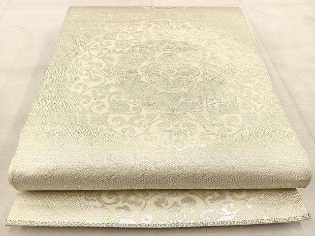 平和屋着物◎六通柄袋帯　唐織　正倉院花文　銀糸　正絹　逸品　BAAU8490yc