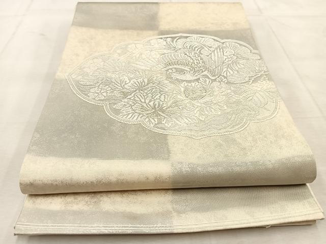 平和屋着物◎太鼓柄袋帯　鳳凰花文　銀糸　引箔　正絹　逸品　BAAU8565yc