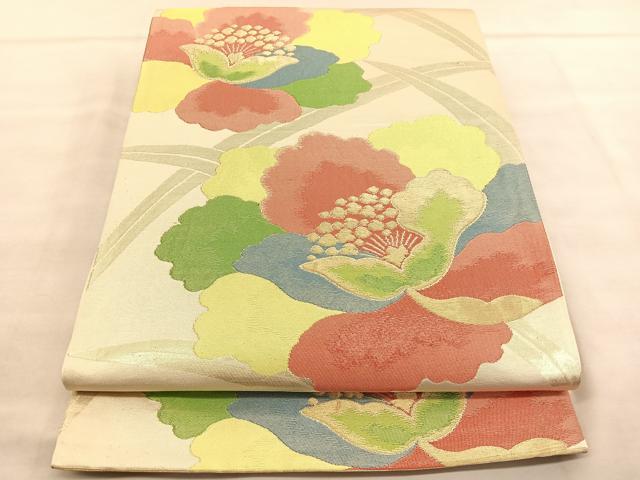 平和屋着物◎六通柄袋帯　牡丹　金糸　正絹　逸品　BAAV1490hv