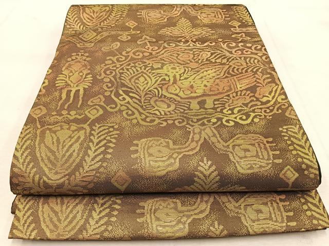 平和屋着物◎六通柄　京袋帯　壁画文様　金糸　正絹　逸品　BAAU8605yc