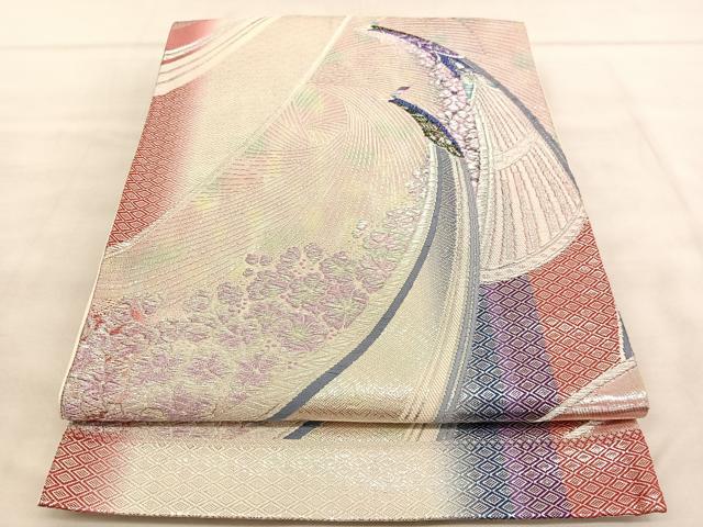 平和屋着物◎六通柄袋帯　花鳥文　金銀糸　正絹　逸品　BAAV1518hv